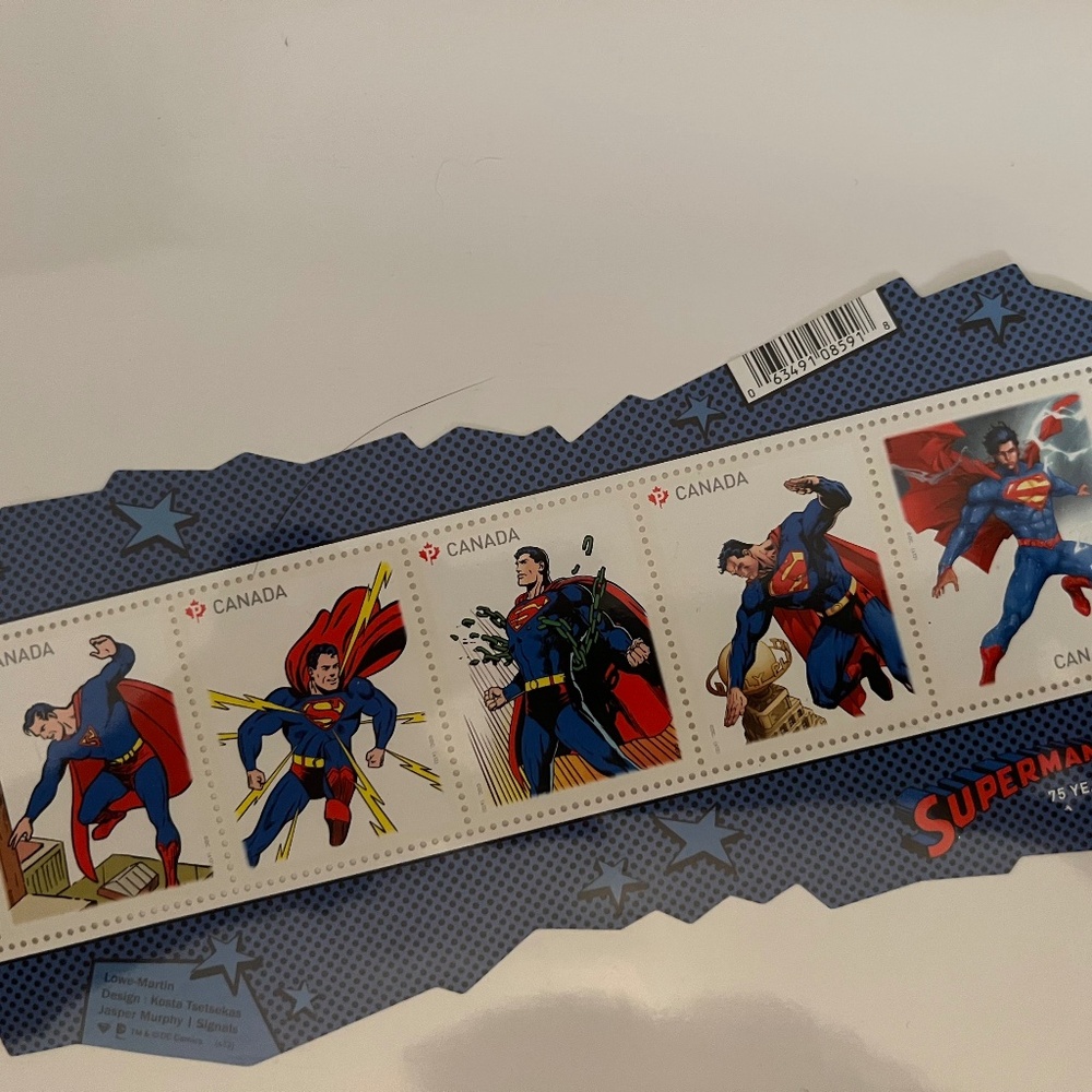 Superman collecting stamps